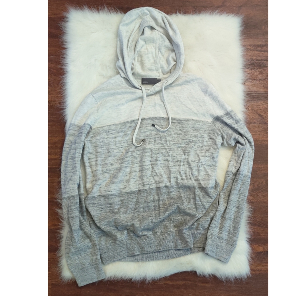VINCE Tri Color Grey Pull over Hoodie size Large